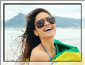 Uśmiech, Kobieta, Brazylijka, Okulary, Flaga