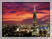 Światła, Tajwan, Taipei 101, Panorama, Noc