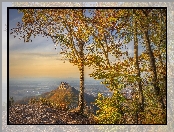 Jesień, Zamek Hohenzollern, Góra Hohenzollern, Niemcy, Drzewa, Badenia-Wirtembergia