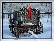 Świąteczna, Zima, Śnieg, Wóz, Dekoracja