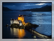 Most, Wyspa, Zamek Eilean Donan, Noc, Kamienny, Szkocja