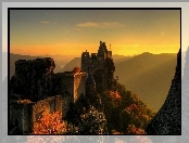 Zamek, Austria, Góry, Zachód Słońca