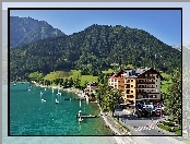 Tyrol, Achensee, Lasy, Jachty, Góry, Pertisau, Hotel, Jezioro