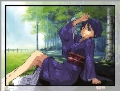 Ai Yori Aoshi, kimono, dziewczyna, las