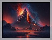 Noc, Wulkan, Dym, AI, Ogień, Erupcja
