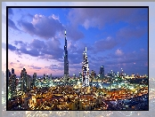 Zjednoczone Emiraty Arabskie, Świt, Dubaj, Azja, Miasta, Panorama