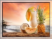 Ananas, Koktajl, Wakacje, Plaża, Kokos, Melon