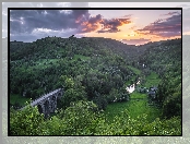 Dolina, Park Narodowy Peak District, Anglia, Monsal Dale, Wzgórza, Most, Headstone Viaduct