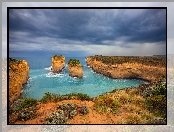 Park Narodowy Port Campbell, Chmury, Dwunastu Apostołów, Wybrzeże, Klif, Kolumny wapienne, Morze, Skały, Cieśnina Bassa, Australia