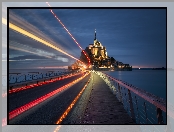 Opactwo św Archanioła, Normandia, Francja, Klasztor, Mont Saint Michel, Most, Światła
