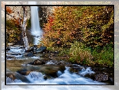 Rzeka, Salto do Chorrillo, Drzewa, Wodospad, Skały, Patagonia, Argentyna, Park Narodowy Los Glaciares, Jesień