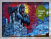Street art, Mural, Ściana, King Kong, Napis