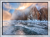 Jezioro Bajkał, Zima, Góry, Rosja, Zamarznięte, Lód