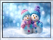 Szaliki, Śnieg, Dwa, Grafika AI, Kolorowe, Czapki, Bałwanki