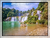 Rzeka, Ban Gioc Waterfall, Wodospad, Wietnam, Jezioro, Cao Bang