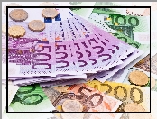 Banknoty, Pieniądze, Euro, Monety