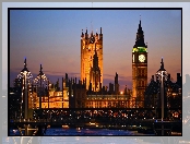 Big Ben, Panorama, Londynu, Pałac, Westminster, Most, Nocna