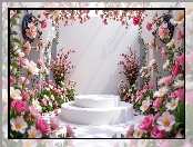 Różowe, Kwiaty, Podium, Białe