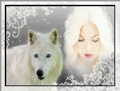 Biały, Siberian Husky, Kobieta
