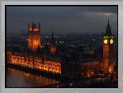 Londyn, Big Ben, Nocą, Pałac, Westminsterski