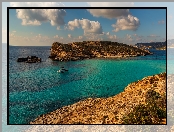 Skały, Błękitna Laguna, Cieśnina, Malta, Morze, Jacht