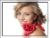 Uśmiechnięta, Blondynka, Róża