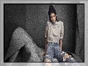 Bluzka, Kendall Jenner, Modelka, Potargane, Jeansy