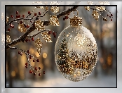 Gałązka, Boże Narodzenie, Liście, Grafika AI, Złote, Bombka