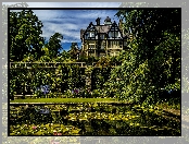 Walia, Roślinność, Lilie wodne, Ogród Botaniczny Bodnant Garden, Dom, Bodnant House, Staw