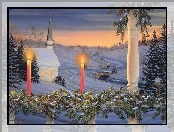Boże Narodzenie, Balustrada, Kościółek, Udekorowana