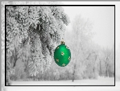 Boże Narodzenie, Drzewa, Śnieg, Zielona, Bombka