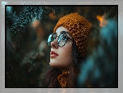 Kobieta, Brązowa, Czapka, Szatynka, Okulary