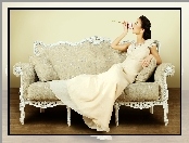 Brunetka, Sofa, Modelka, Róża