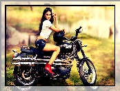 Brunetka, Motor, Triumph , Scrambler, Kobieta