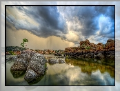 Stany Zjednoczone, Brzeg, Kamienie, Stan Arizona, Prescott, Jezioro Watson Lake, Chmury