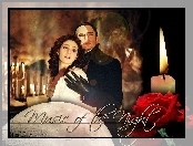 rękawiczki, Gerard Butler, Phantom Of The Opera, róża, Emmy Rossum, świece