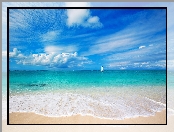 Bahamy, Plaża, Żaglówka, Turks i Caicos, Plaża Grace Bay Beach, Morze, Niebo