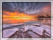 Lód, Kolorado, Lake Chatfield, Wschód słońca, Park stanowy Chatfield, Stany Zjednoczone, Jezioro, Zima