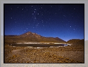Gwiazdy, Chile, Płaskowyż Atakama, Jezioro Laguna Miniques, Góry