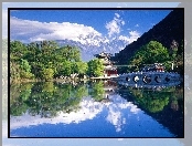 Chiny, Góry, Jezioro, Mostek, Dom