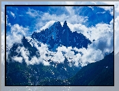 Masyw Mont Blanc, Szczyt, Góry, Francja, Dente del Gigante, Chmury