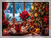 Kawa, Prezenty, Boże Narodzenie, Okno, Ciasteczka, Kubek, Choinka