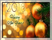 Sylwester, Bombki, Bokeh, Nowy Rok, 2018, Happy New Year, Choinka