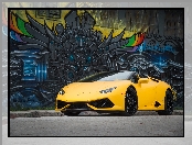 Żółte, Mural, Lamborghini Huracan LP 610-4 Spyder, Ściana