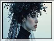 Kobieta, Czarny, Welon, Półprofil, AI