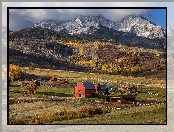 Gospodarstwo, Stodoły, Stany Zjednoczone, Czerwone, Kolorado, Basalt, Farma, Góry Skaliste, Góra Mount Sopris, Jesień