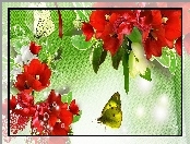 Czerwone, Art, Tulipany, Motyle