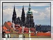 Czechy, Dachy, Chmury, Praga, Katedra, Św. Witta, Domy