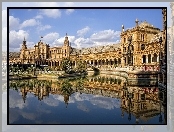 Plaza de Espana, Sevilla, Hiszpania, Chmury, Hotel, Woda