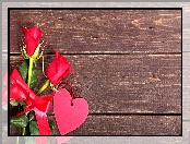 Deski, Walentynki, Serce, Róże, Wstążka